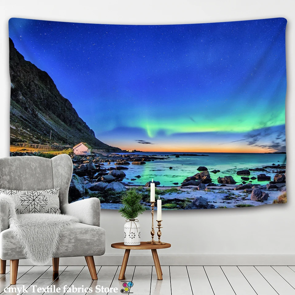 Live Photo Clear Mountain and Green Water Large Landscape Printed Tapestry Psychedelic Wall Hanging Bohemian Art Home Decor | Дом и сад