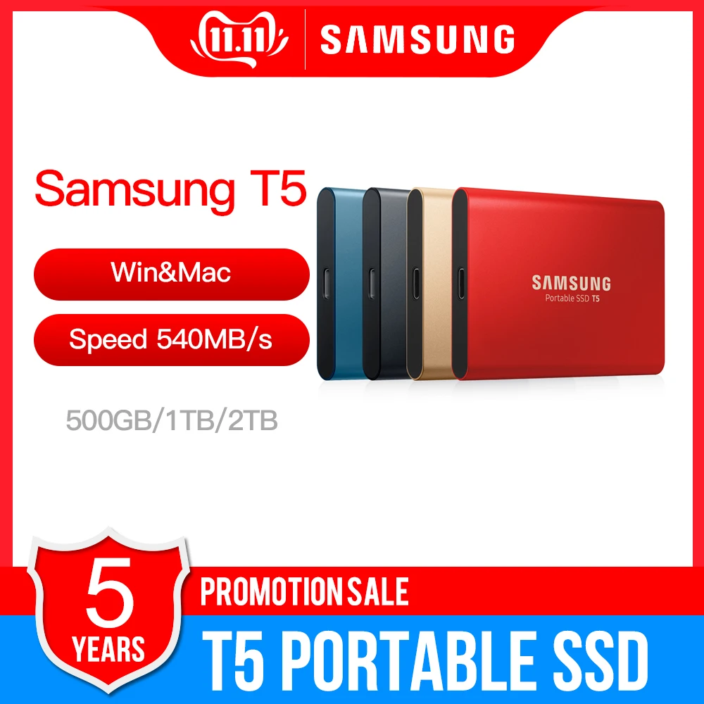 Samsung T5 портативный SSD 500GB 1 ТБ 2 ТБ USB3.1 внешние твердотельные накопители USB 3,1 Gen2 и обратная совместимость для PC MAC