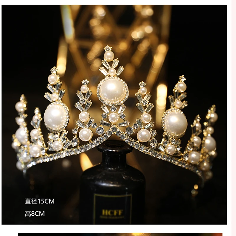 

Crystal Vintage Royal Queen King Tiaras and Crowns Pearls Pageant Prom Diadem Hair Ornaments Wedding Hair Jewelry Accessories