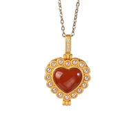 s925 sterling silver gold plated southern red agate pearl pendant retro light luxury temperament love ladies necklace pendant