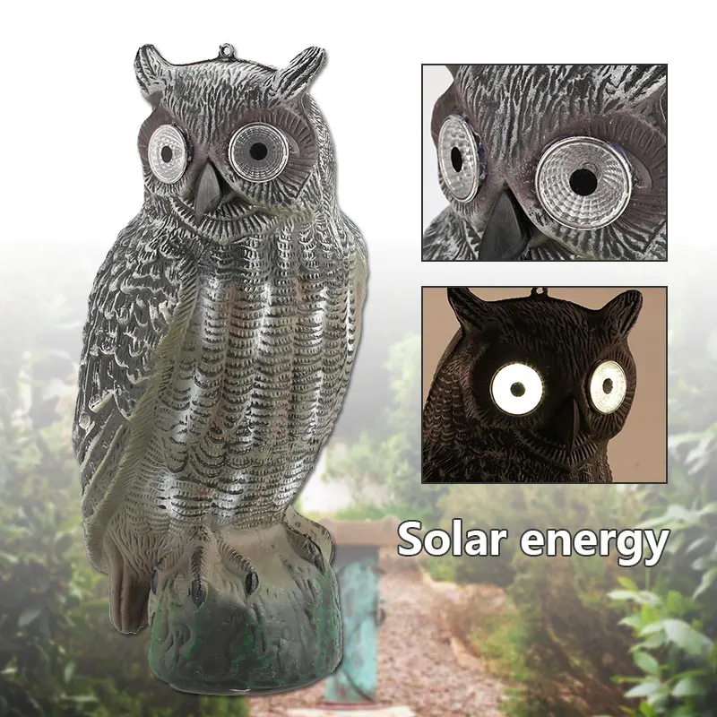 Solar Energy Repellent Bird PE Outdoors Pest Scarecrow Tree Owl Decoy Realistic Hunting Yard Crops From Garden Decor
