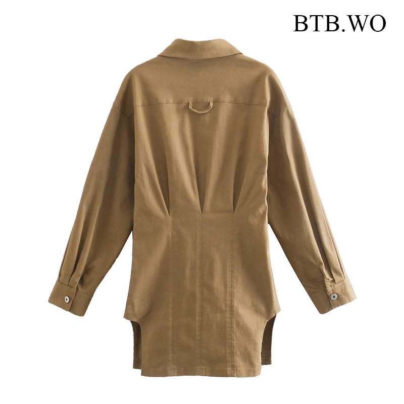 

BTB.WO Za Dress Women 2021 New Chic Fashion Casual Pocket Coat Turn Down Collar Female Blazer Dresses Vestidos Mujer
