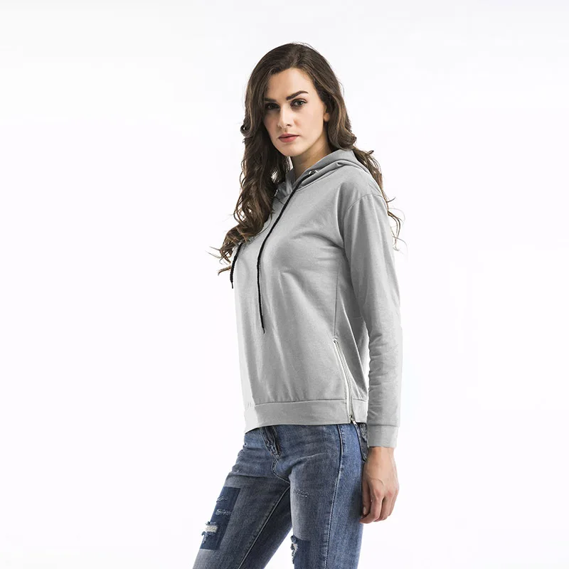 

Side Zipper Loose Long-Sleeved Bottoming Sweater Women Autumn and Winter Solid Color Pullover Hooded Top