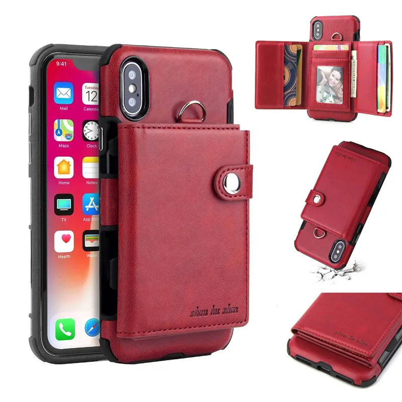 Crimson Тики-така кошелек кожаный чехол для телефона для iPhone 6 6s Plus X XS XR Многофункциональный откидной Чехол со слотами для карт для iPhone XS MAX 8 8 Plus - Цвет: Crimson