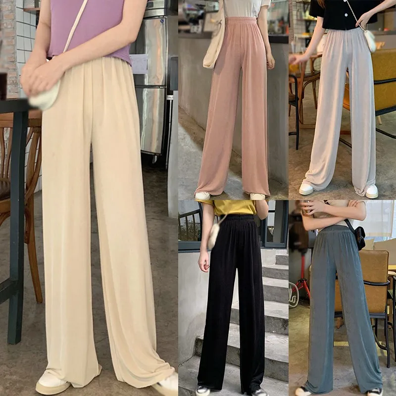

Summer Korean Style High Waist Loose Knit Thin Wide Leg Pants 2020