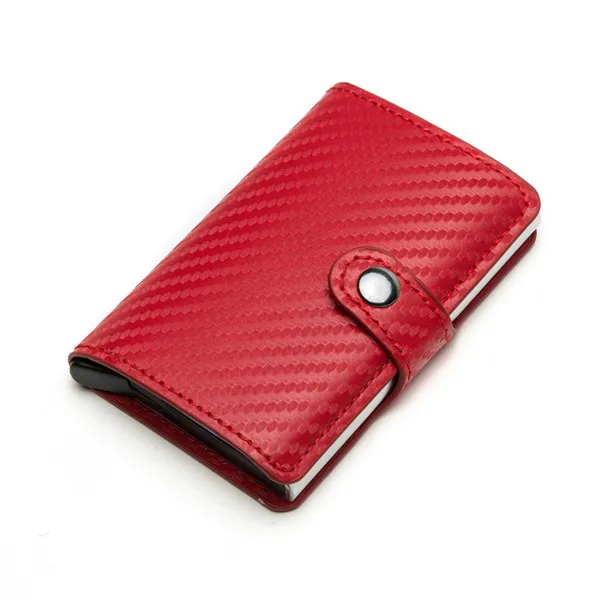 Red BSD08 Bycobecy держатель для карт бумажник на кнопке RFID Блокировка винтажные кошельки Кредитная карта всплывающая защитная карта чехол тонкий Противоугонный держатель ID - Цвет: Red BSD08
