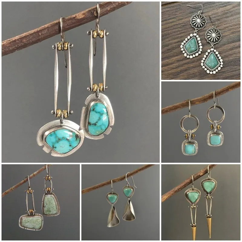 

Серьги-подвески женские в этническом стиле, винтажные этнические висячие серьги из смолы в богемном стиле, бирюзовые украшения для подарка