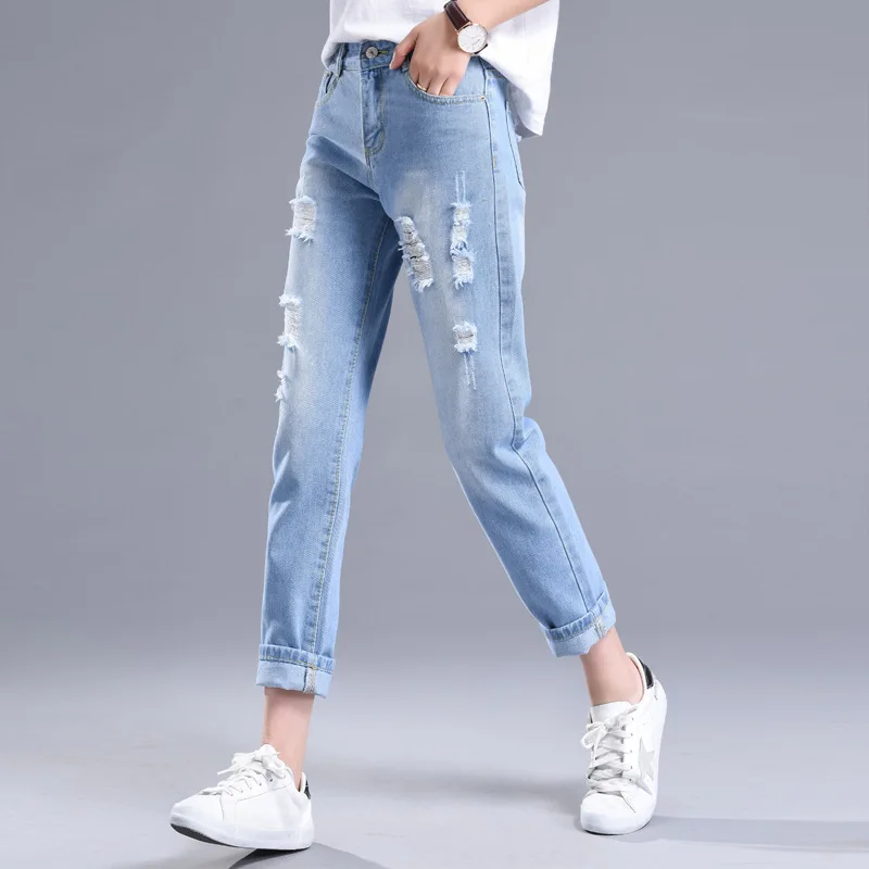 

Ripped Jeans For Women Black Mom Jeans High Waist Ankle Crop Vintage Baggy Jeans Women Denim Pants Loose Korean Jeans 2021 Green