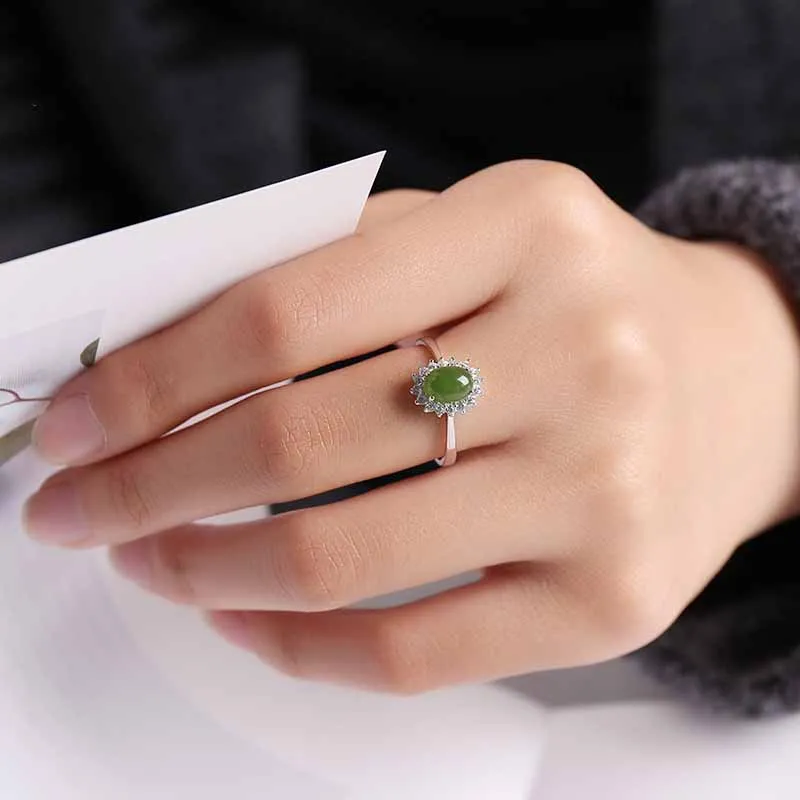 Natural jade and Tianyu women S925 silver-encrusted fashion simple egg face live ring opening | Украшения и аксессуары