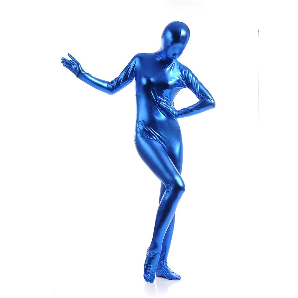 Женский комбинезон на молнии Блестящий Комбинезон голубого цвета из лайкры и