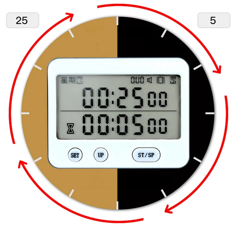 

Silent Alarm Clock Dual Screen Display Timer Alarm Clock Tomato Timer Silent Vibration 99 Hour Timer