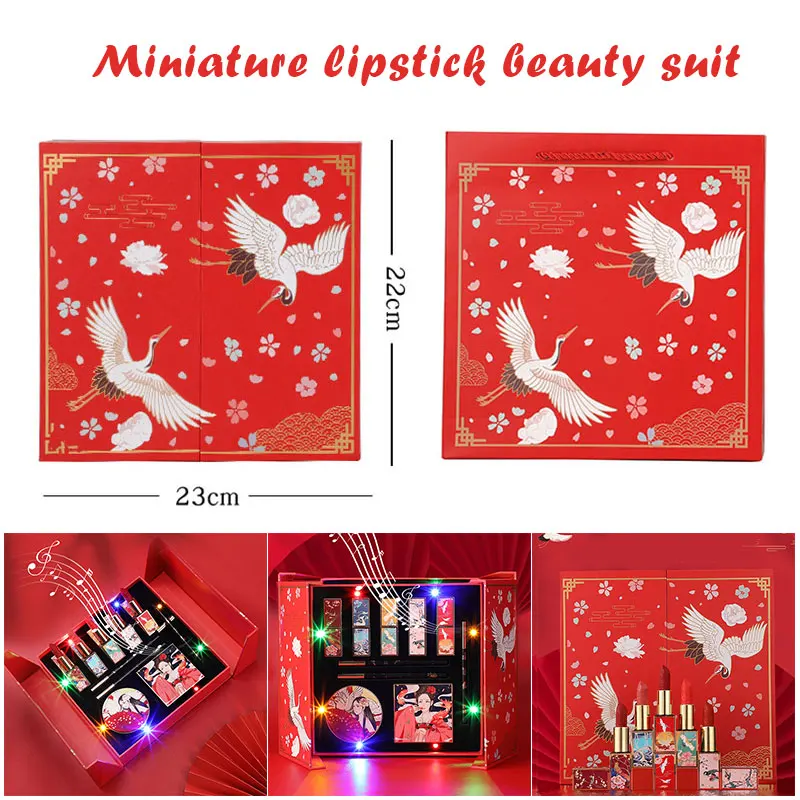 

10pcs Exquisite Matte Chinese Style 5 Color Lipstick Set With Gift Box 9 Color Eyeshadow Palette Eye Liners Mirror MA