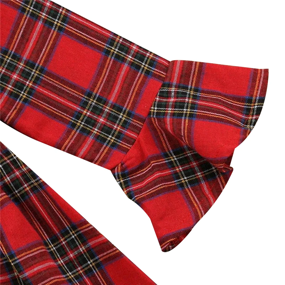 Хлопковое платье для девочек красное в клетку зима 2019 праздничное с длинным