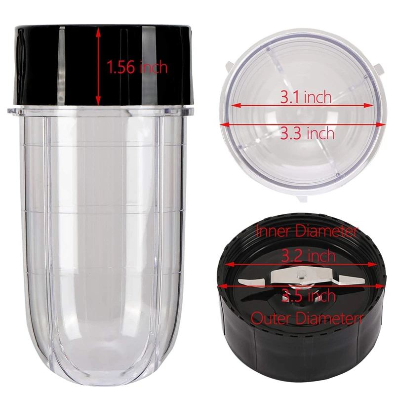 

2 Sets of Tall Cups with Flat Blades and Cross-Shaped and 4 Sets of Rubber Seal Combination, Juicer Combination Set