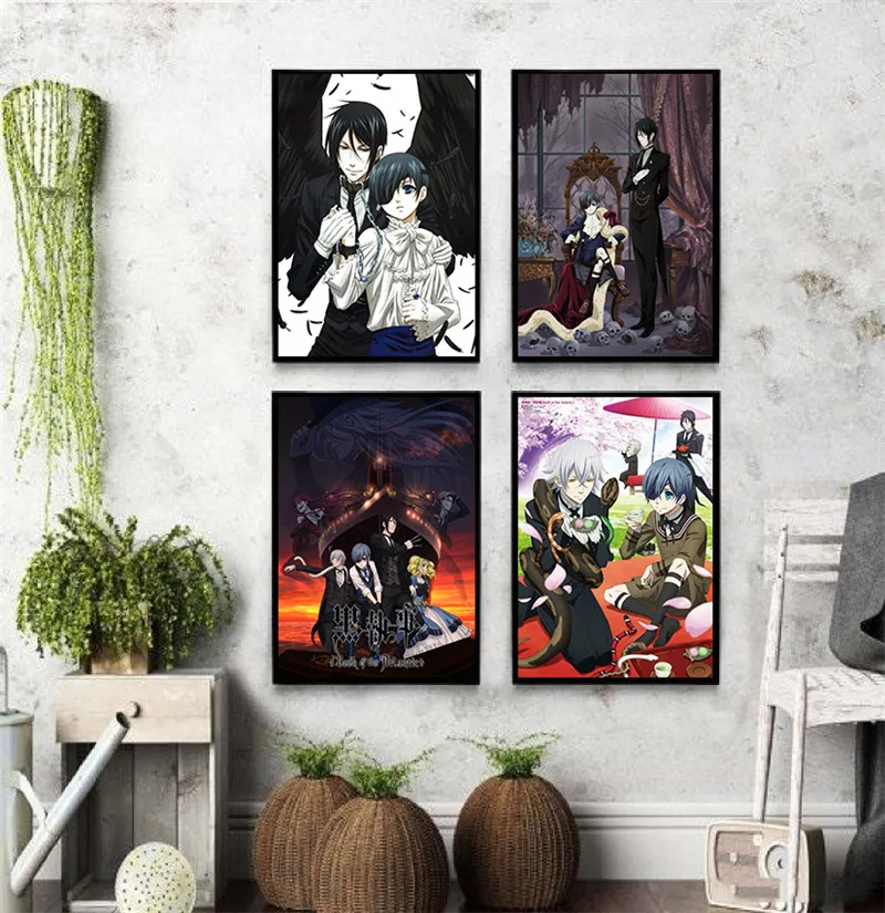 Японские Аниме Плакаты черный дворец с белым покрытием бумажная настенная