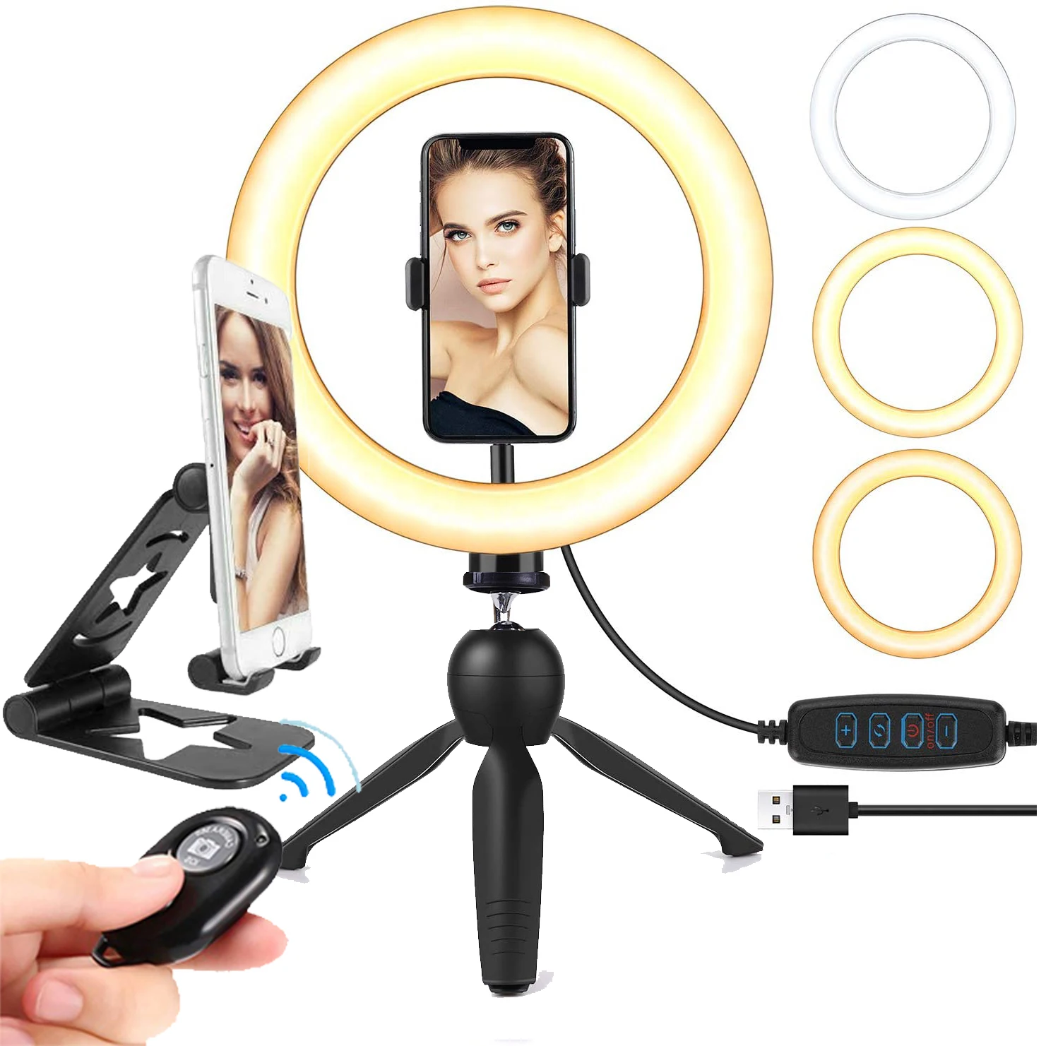 

Live Stream Makeup YouTube Video Shooting Remote Control Selfie Fill Ring Light Tripod Stand Phone Holder LED Circle Ringlight