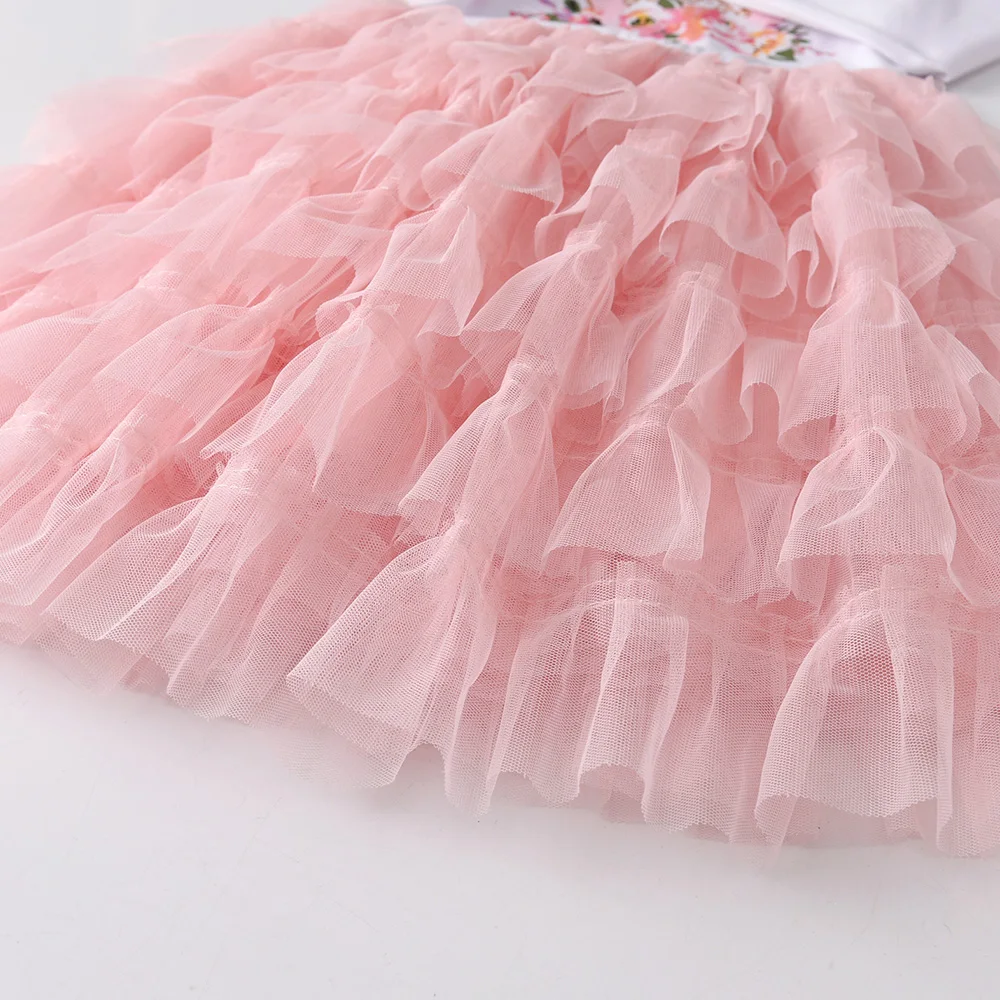 VIKITA-vestidos de malla de encaje en capas para ni&ntilde;as, trajes de fiesta para boda, Vestidos con capas, oto&ntilde;o-4