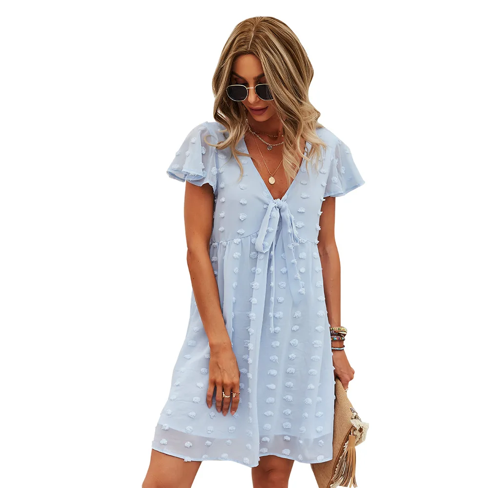 

Pure Color Short-sleeved Dress Sexy African Girl Dress Loose Short Skirt European American Fashion Summer New Casual Clothing