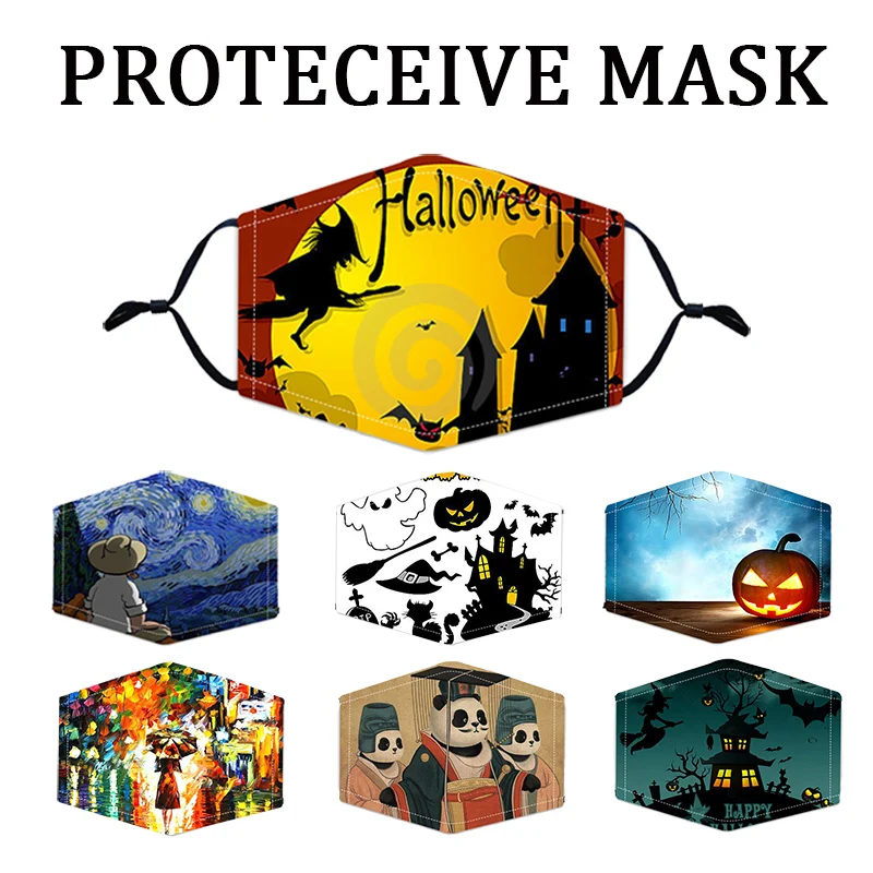

Halloween Adult Printed Unisex Cotton Mouth Mask Breathable Dust-Proof Anti Smog Face Mask Washable Adjustable Masks