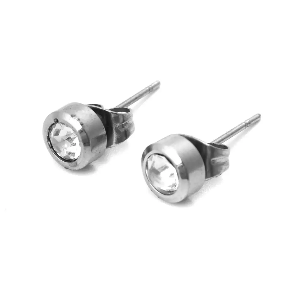 8Seasons 304 Stainless Steel Ear Post Stud Earrings Silver Color Round Clear Cubic Zirconia 4mm/6mm/8mm Dia Simple Jewelry 1Pair | Украшения