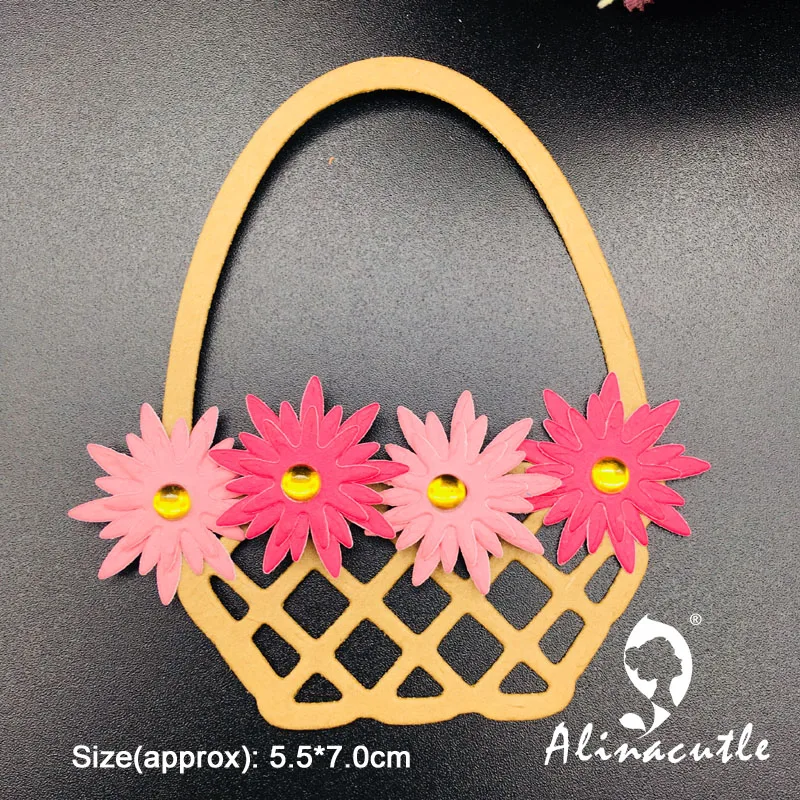 Металлическая высечка Весенняя корзина и цветок для скрапбукинга ручная работа