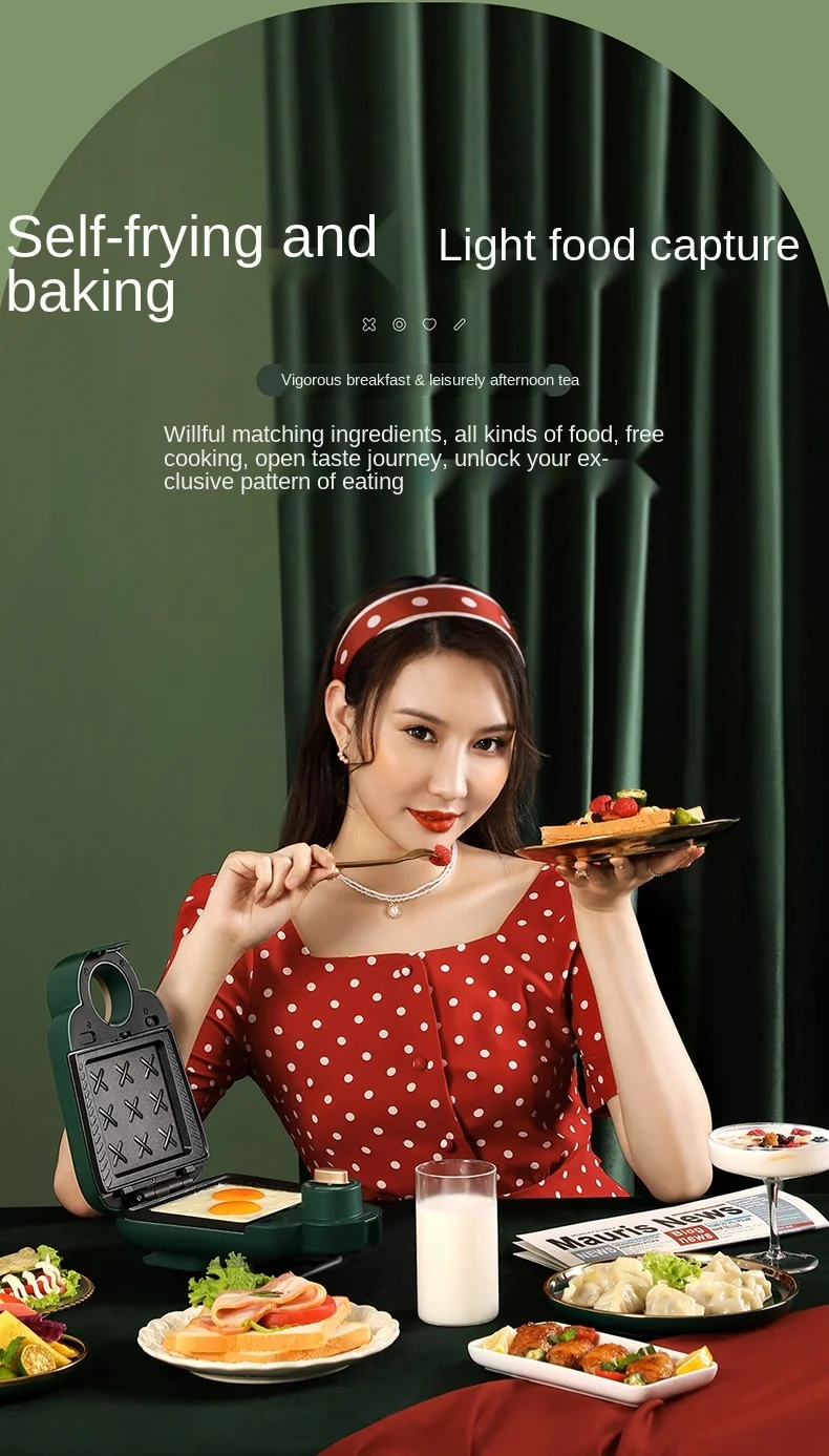 

zq Sandwich Breakfast Machine Timing Multi-Functional Household Small Waffle Light Food Machine Toast