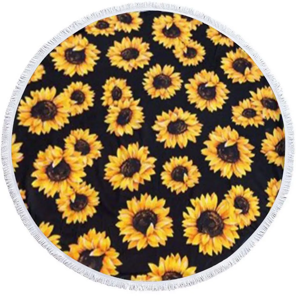 

Hot Sales Round Sunflower Tassels Quick Dry Outdoor Summer Beach Carpet Yoga Mat Towel