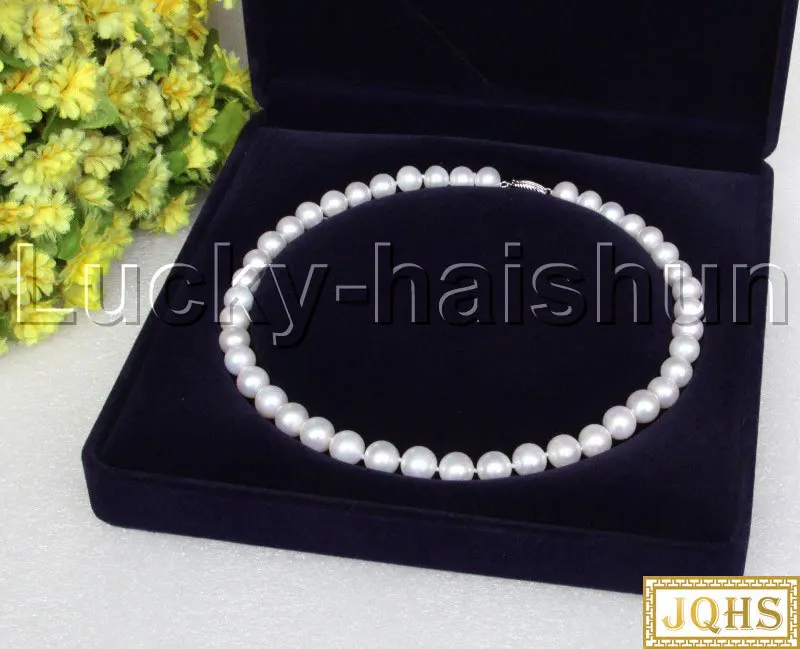 

JQHS AAA + натуральный 17,5 "11 мм круглый белый веревочный пресноводный жемчуг ожерелье 14KT застежка j12502