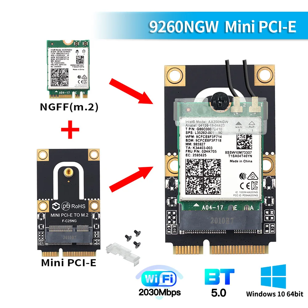 Адаптер M.2 NGFF на Mini PCI E (PCIe + USB) для Wifi Bluetooth Φ AX200 9260 8265 8260 ноутбука/ПК|Сетевые карты| |
