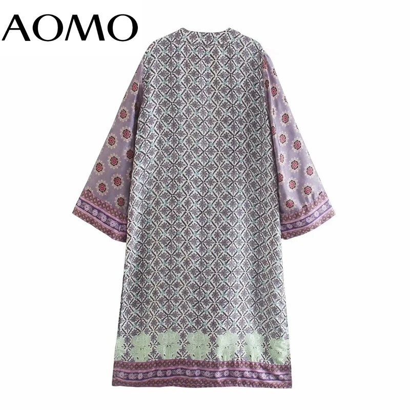 

AOMO Women Boho Print Thin Long Kimono Coats Jacket Loose Long Sleeves With Slash 2021 Ladies Coat 3H759A