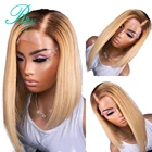 150% Ombre 613 цвет 4X4 парик на сетке для фронтальной съемки короткие волосы флэш-Боб прямые 4T61 3 медовая Блондинка 13X 4 парики на сетке спереди из человеческих волос