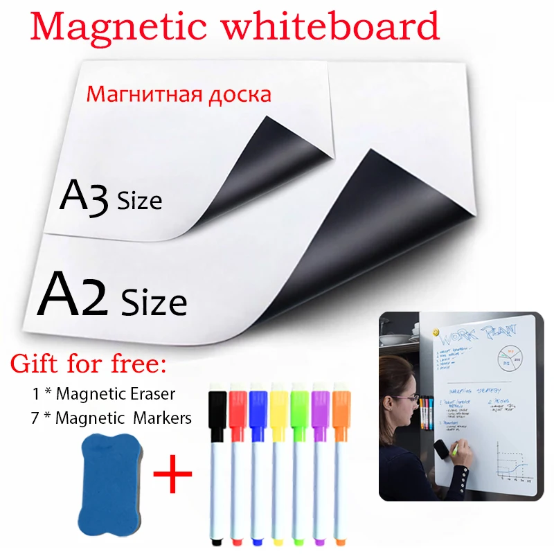 

2PCS Magnetic WhiteBoard Dry Erase Writing Message Board Fridge Sticker Calendar Kids Drawing Board Memo Marker Pen