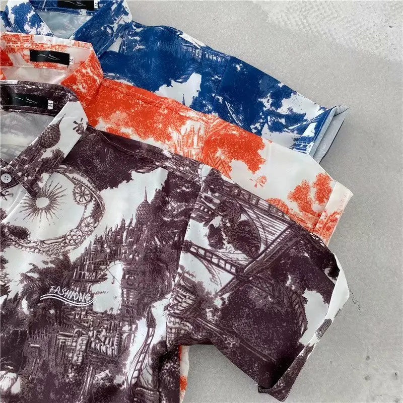 

Chinese Style Fashion Casual Short Sleeve Shirt Summer Floral Graphics Shirts Hawaii Men's Beach Vacation Tops New Arrival