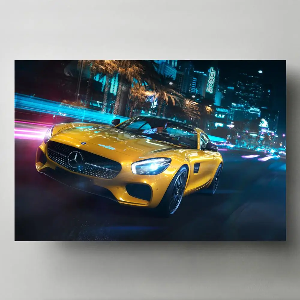 Картины на холсте SuperCar A M G GT желтая картина автомобиля современная настенная