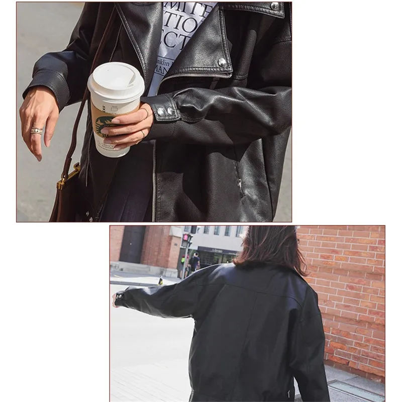 

Korean Women Faux Leather Jacket Coat 2020 New Spring Autumn Casual Short Zipper Motorcycle Clothing Black Leather Jacket Ladies