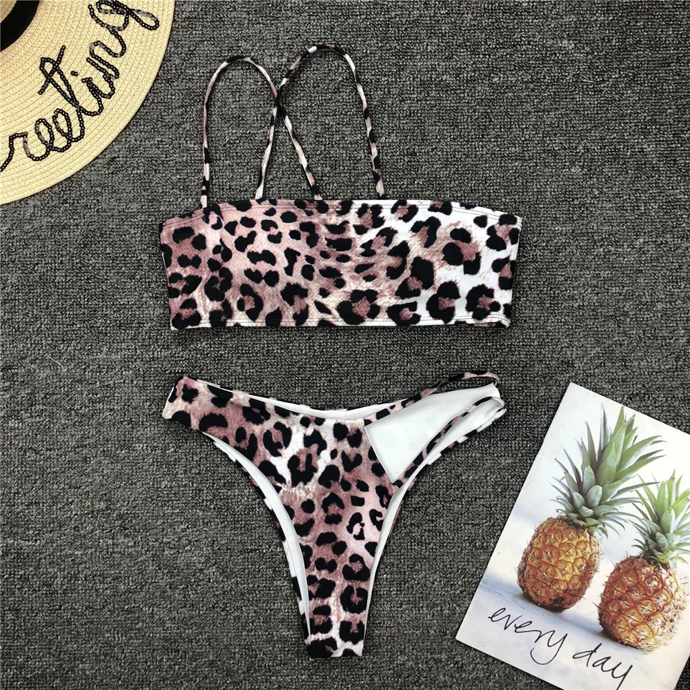 Купальник-бикини с лямками на одно плечо и леопардовым принтом | Женская одежда