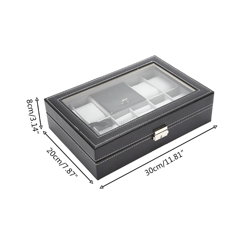 

Watch Box 10 Slot Watch Case PU Leather Glass Lid Watch Display Case Watch Organizer Watches Storage Case for Men