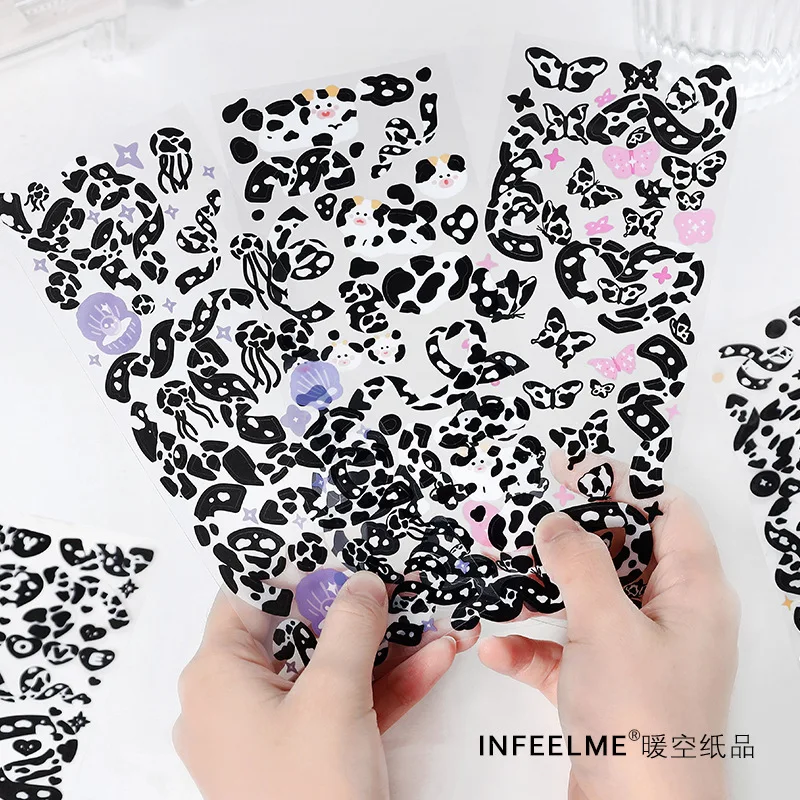 

Korean Cute Black White Cow Stickers DIY Decoration Scrapbooking Confetti Photo For Journal Diary Album Stationery Stickers