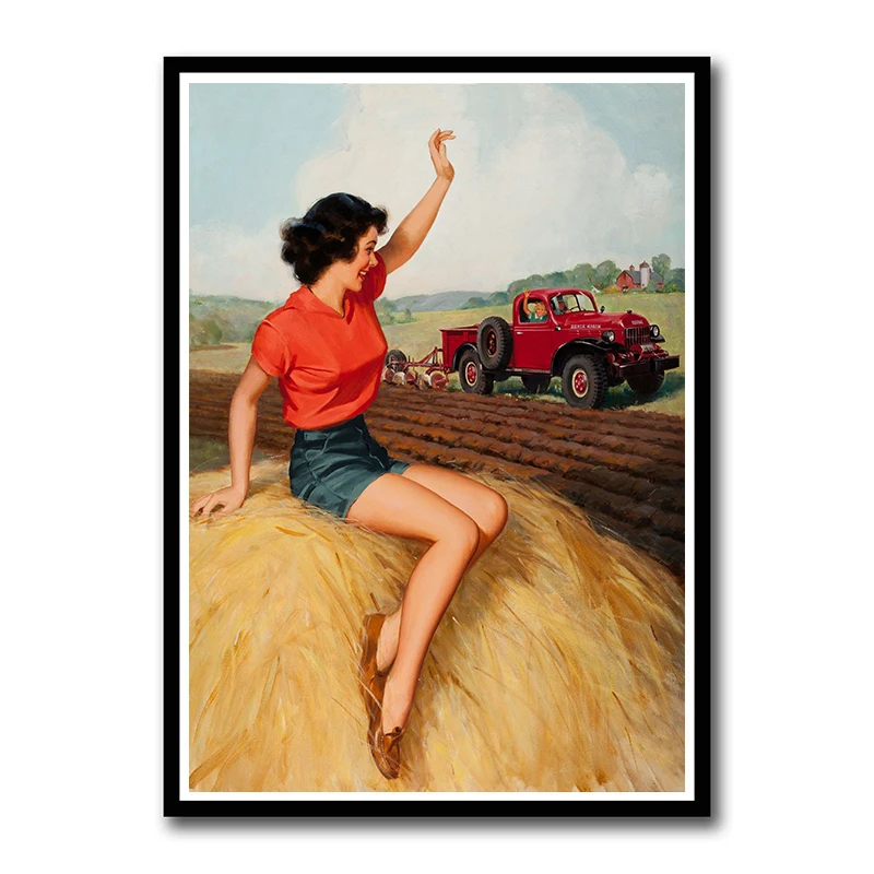 Постер на белой бумаге с изображением девушки в стиле пин ап Вторая мировая война