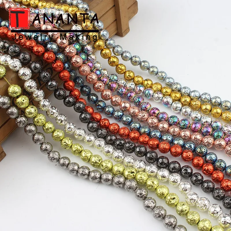 Круглые лавовые бусины из розового золота и серебра камень вулканический для