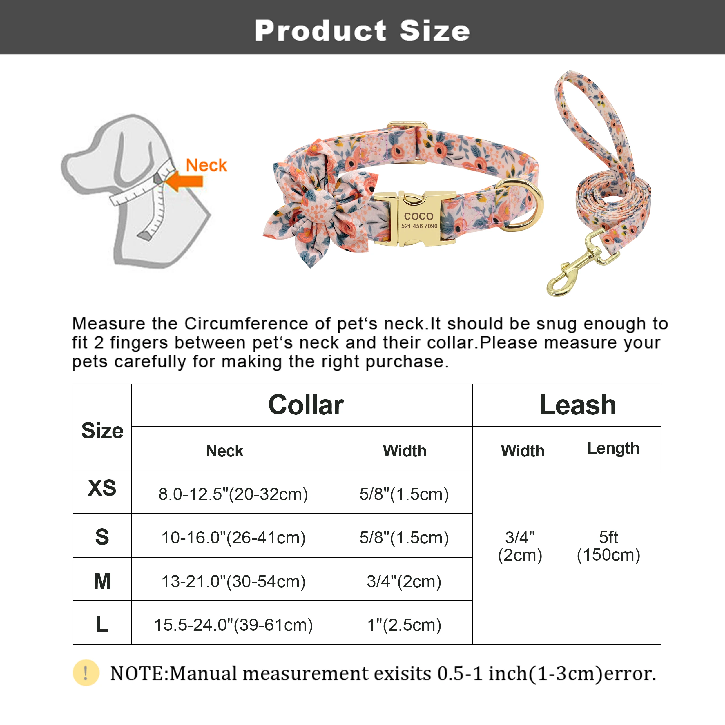 

2021 Engraved Dog Collar With Leash Nylon Printed Dog ID Collars Pet Walking Belt For Small Medium Large Dogs Flower Accessory