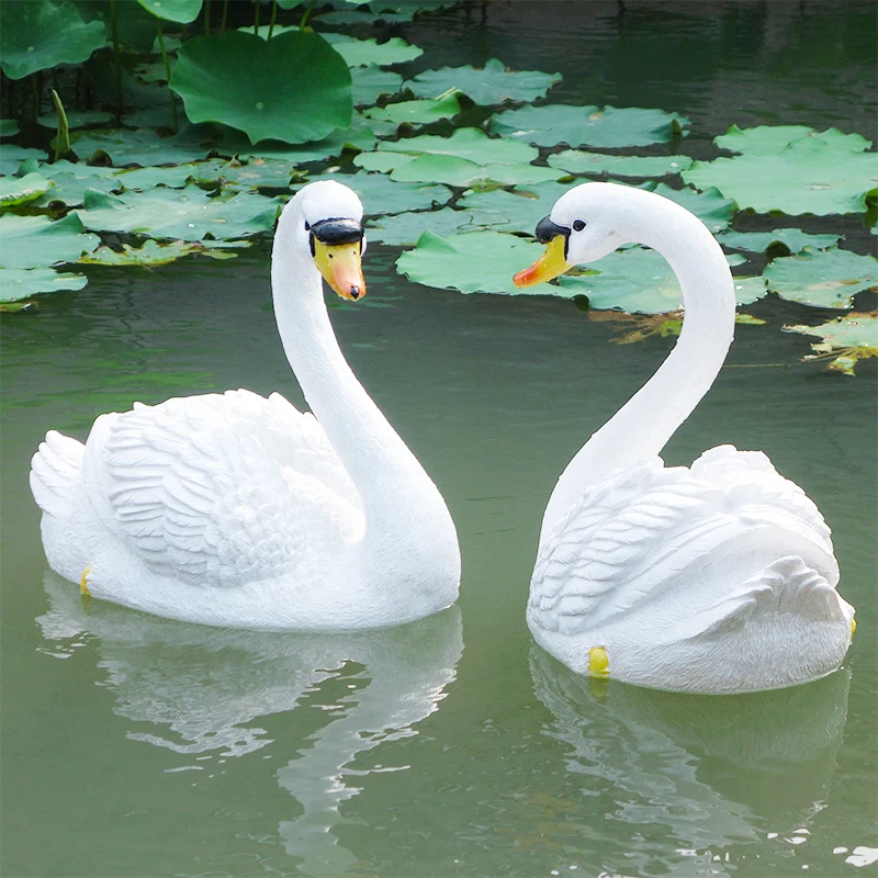 

[YL] Creative Swimming pool Floating water White&Black Swan Statue Outdoor Garden Pond Decorative Sculpture Home Decor Ornament