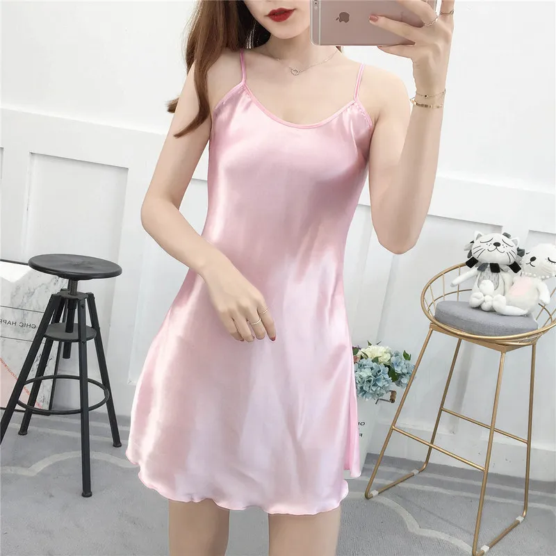 2021 New Nightdress Women's Summer Sexy Lace Edge Ice Style Women's Hot Slim Back Suspender Nightdress Sexy Sleepwear