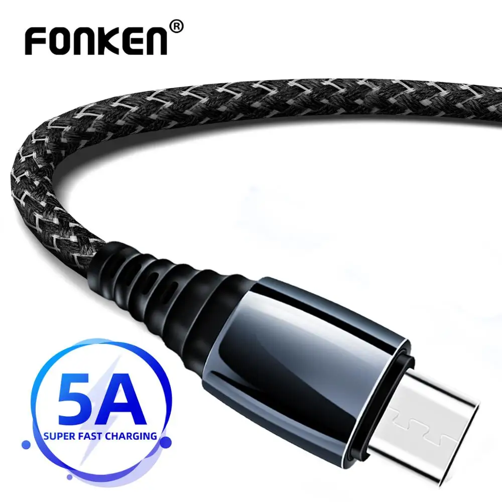 USB кабель FONKEN 5 А Type C для телефона шнур быстрой зарядки 0 3 м 1 нейлоновый плетеный