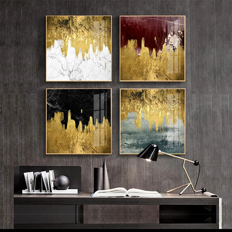 RELIABLI искусство абстрактный Золотой холст картины Плакаты и принты светильник