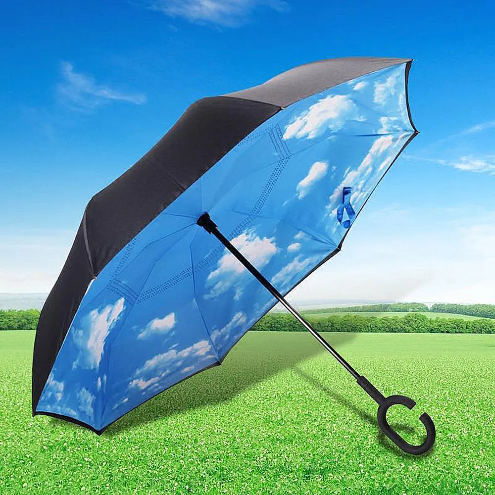 Зонт женский складной с-образной ручкой зонтик от дождя и ветра в обратном