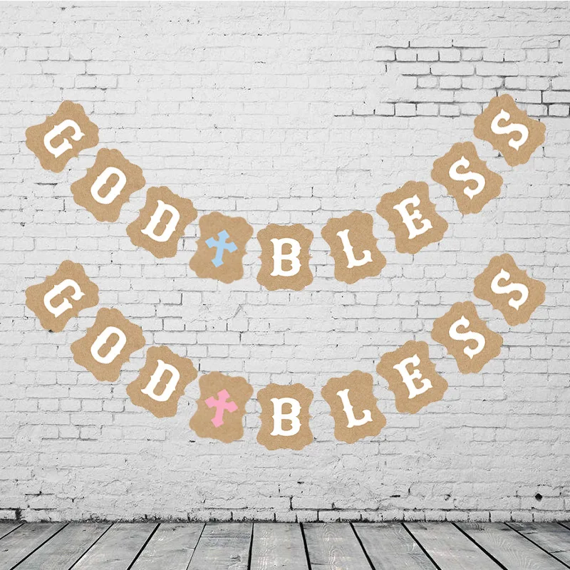 Пасхальный крест Бог благословит бумажный баннер гирлянда для крещения