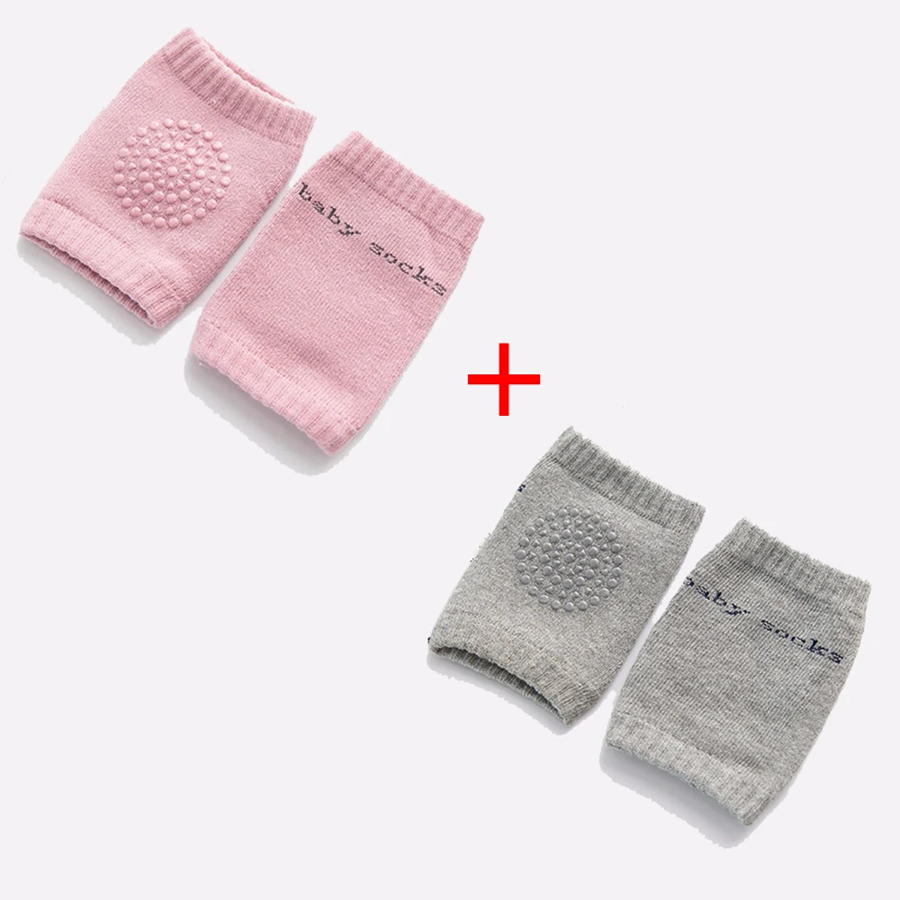 pink and gray 2 пары детских наколенников, Детские Безопасные носки для ползания, хлопковые гетры с подушками для детей 1-3 лет - Цвет: pink and gray