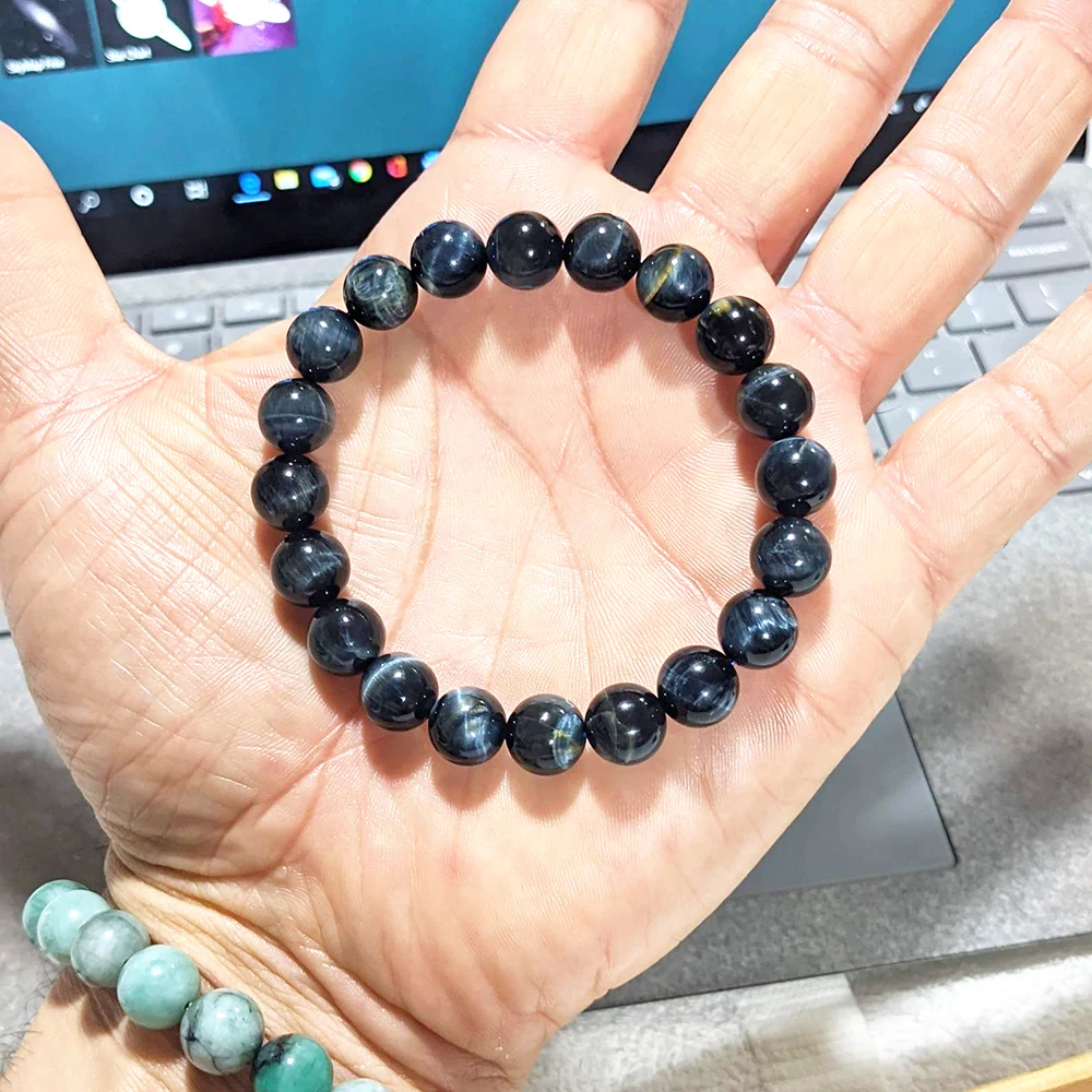 Браслет Ruberthen из натуральной стали с синими бусинами тигровый глаз для мужчин