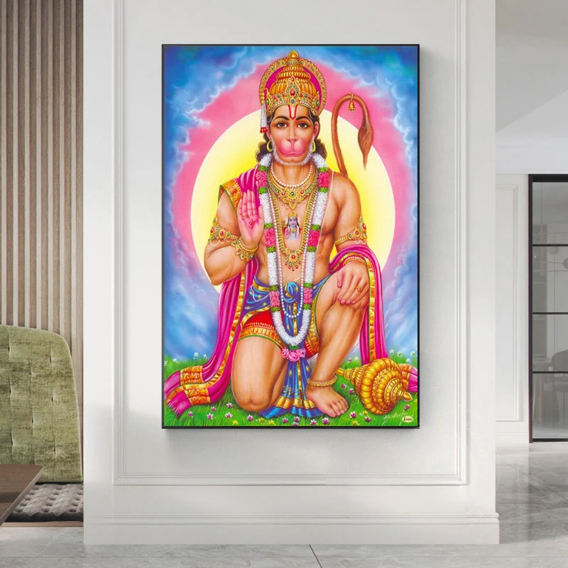 

India God Monkey Hanuman Posters and Prints Canvas Painting Hinduism Wall Art Pictures for Modern Hindus Living Room Home Decor